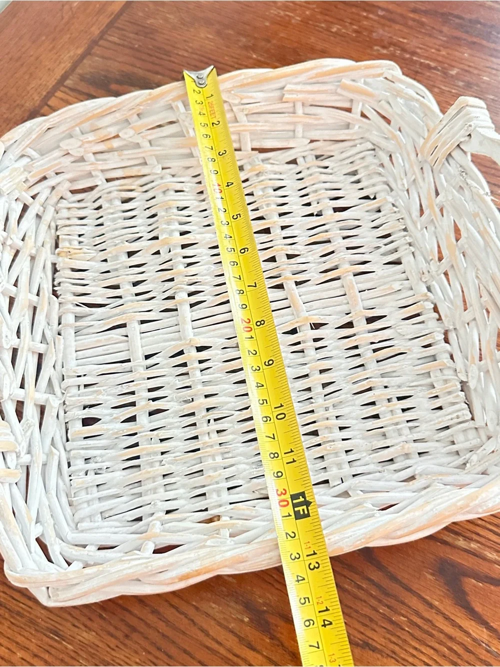 Square wicker tray basket with wood handles